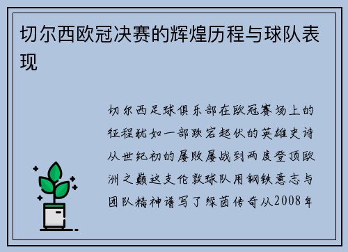 切尔西欧冠决赛的辉煌历程与球队表现